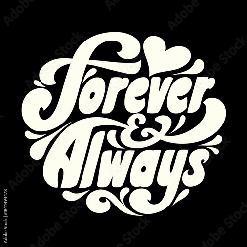 Cream Forever Always Cursive Typography Heart white