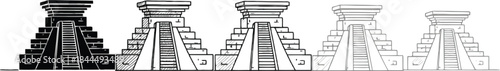 Ancient mayan pyramids in a row minimalist design on transparent background silhouette