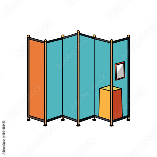 Folding screen with display and a picture on transparent background