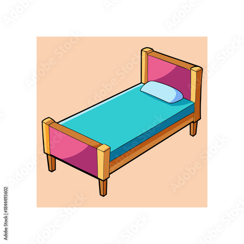 Illustration of a single bed with pillow on transparent background