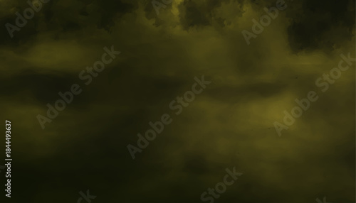 Ominous dark olive green stormy sky background. Moody and dark cloud or fog texture pattern.