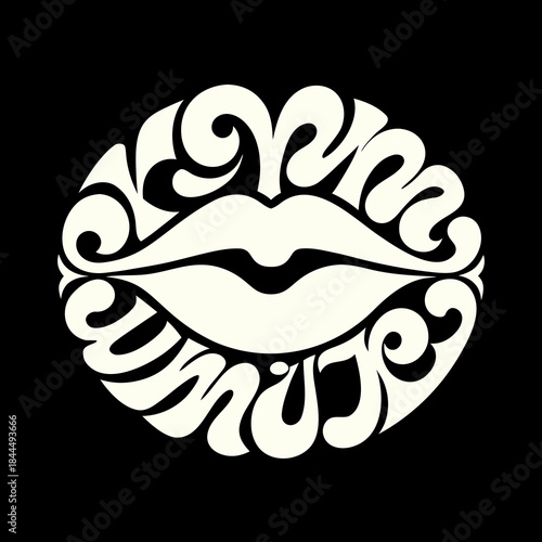 Cream Lips and Script Text Vector Graphic mouth kiss