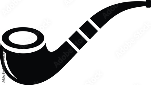 Smoking pipe icon illustration, tobacco accessory symbol, classic pipe silhouette, vintage smoking concept, nicotine habit graphic, minimal black design
