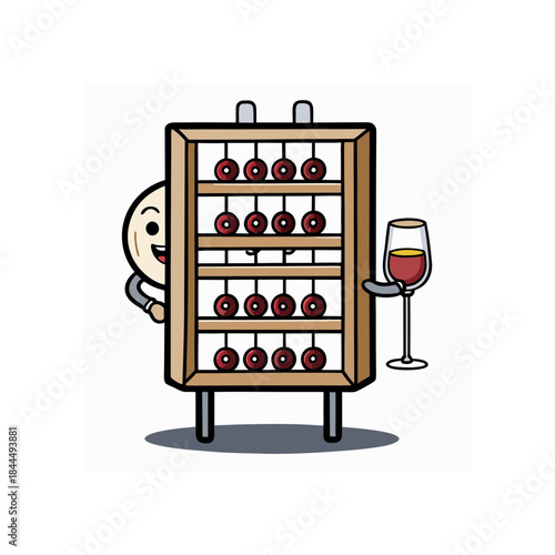 Cartoon character with abacus and wineglass on transparent background