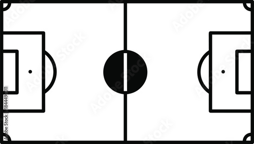 Soccer field top view icon illustration, football pitch diagram, sports ground layout, match strategy board, stadium court graphic design