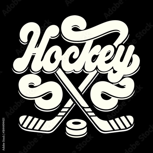 Creamy white hockey sticks and puck graphic ice hockey