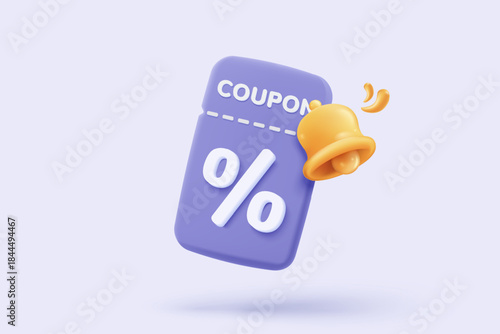 3d tag price icon with notice for discount coupon of cash and future use online shopping. sales coupon offer for shopping, special offer promotion. 3d discount announce icon vector render illustration