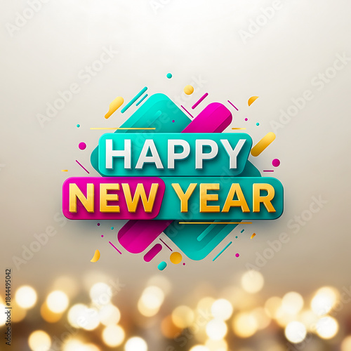 Modern Geometric Happy New Year Banner Bright and Colorful