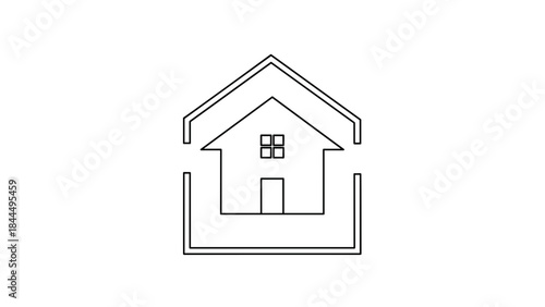 Minimalist Line Art Icon of a House within Protective Enclosure.