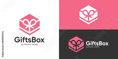 Creative simple gifts box logo template. Surprize box logo design vector illustration.