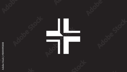 Abstract white cross symbol on a dark background.
