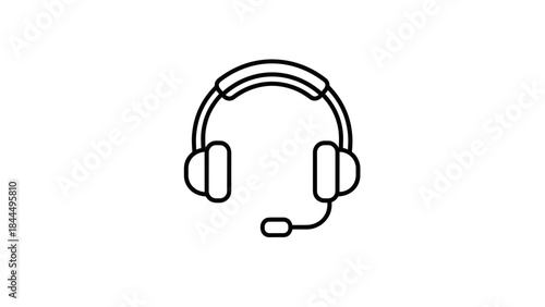 Simple Line Art Icon of Headphones with Microphone.
