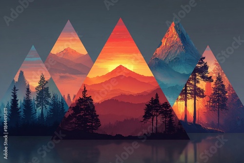 Beautiful Silhouettes of Mountains at Sunset With Vibrant Colors and Trees Generative AI