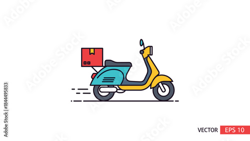 Illustration of a delivery scooter with a red box on the back.