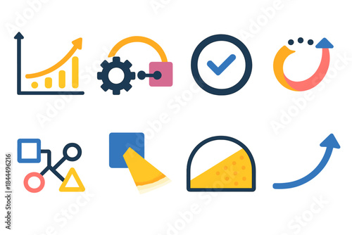 IT Process Optimizations. Process Optimization in IT Concepts flat set: efficiency curve, system harmony, reliability ring, continuous improvement arc, integration line,