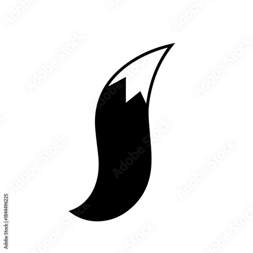 Black fox tail with a white tip, isolated on a white background, simple graphic illustration.