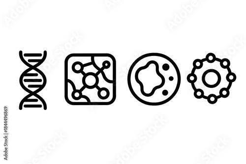 Next-Gen Organism Icons. Next-Gen Organism Design linear set: modular-genome strand, engineered-protein tile, dynamic-cell bead.