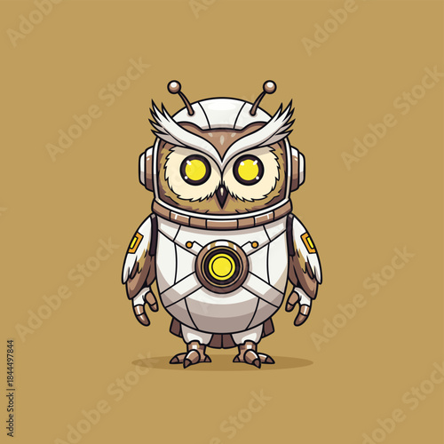 Cute Robot Owl Character Illustration.