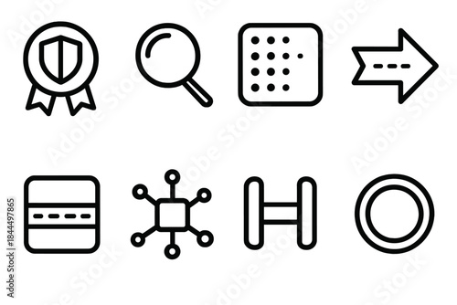Transparent Governance Icons. Transparent Governance Modes linear set: open-governance seal, public insight lens, consensus-access tile, shared-rules arrow, transparency strip,