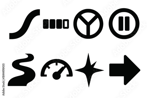 Adaptive Resilience Icons. Adaptive Resilience Elements silhouette set: flexibility curve, stamina bar, internal balance wheel, mindful pause icon, long-haul path, persistence