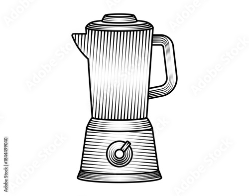 retro electric blender illustration in vintage woodcut style black and white kitchen appliance for mixing classic mixer device with glass jar