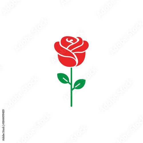 Rose Flower Icon Flat Minimal Valentine Vector Illustration