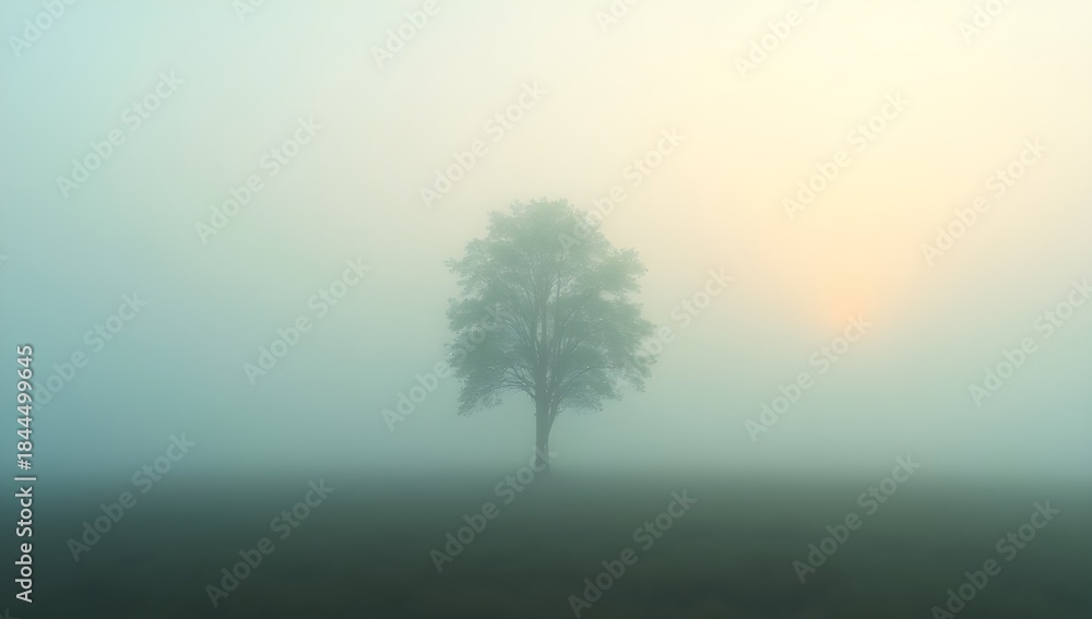 Obraz premium Lonely Tree in the Mist — Symbol of Peace and Stillness