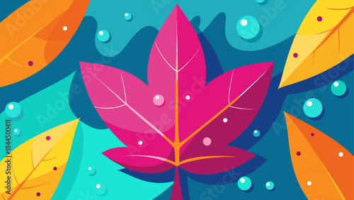Colorful leaves and water droplets design