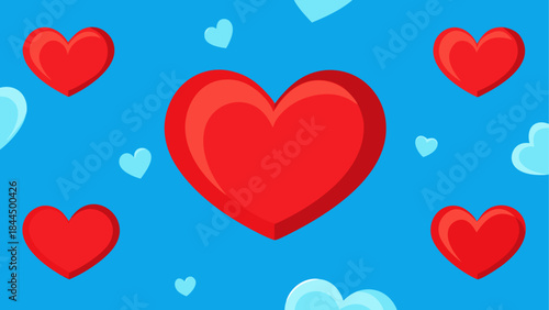 Red and light blue hearts on blue ground