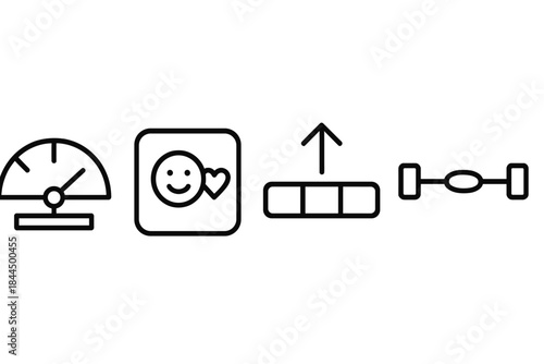 Wellbeing Tools Icons. Wellbeing Interaction Tools linear set: stress-meter bead, gentle-reminder tile, resilience cue bar.