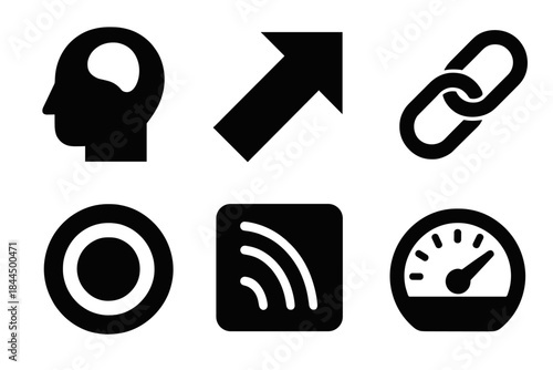 Subconscious Influence Icons. Subconscious Influence Patterns silhouette set: subtle cue icon, priming arrow, hidden association link, emotional undertone ring, implicit signal