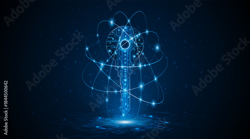 Circuit board key technology. The concept of encryption for cybersecurity and data privacy. Innovative secure technology.
