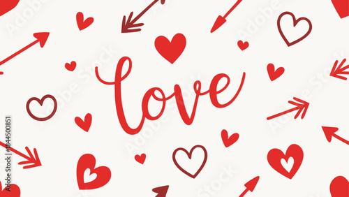 Red hearts and arrows with word love art