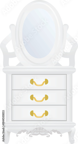 White dressing table with mirror, vector