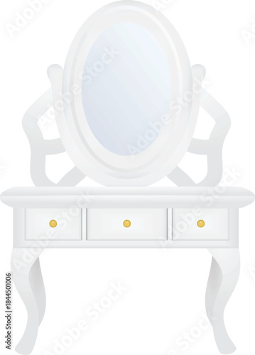White dressing table with mirror, vector