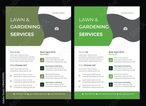 Gardening and lawn mowing service discount social media post vector. Agro farming business advertisement banner template with blue and green Transform Your Yard with Professional Lawn Care & Gardening