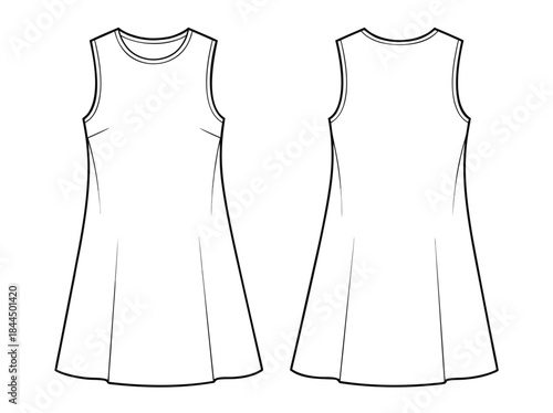 Fashion Flat Sketch of a Sleeveless A-Line Dress.
