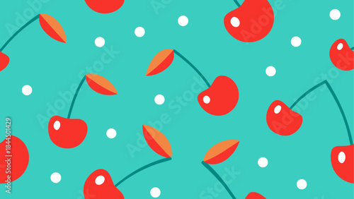 Seamless pattern with cherries and dots