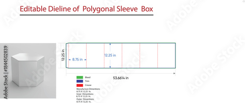 Hexagonal Sleeve Box Dieline and 3D Model packaging