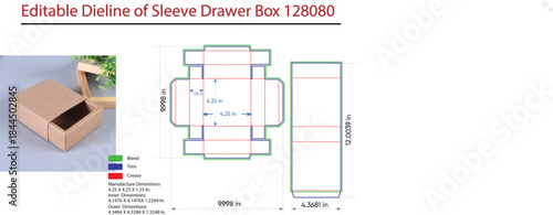 Drawer Box Sleeve Dieline and 3D Model packaging