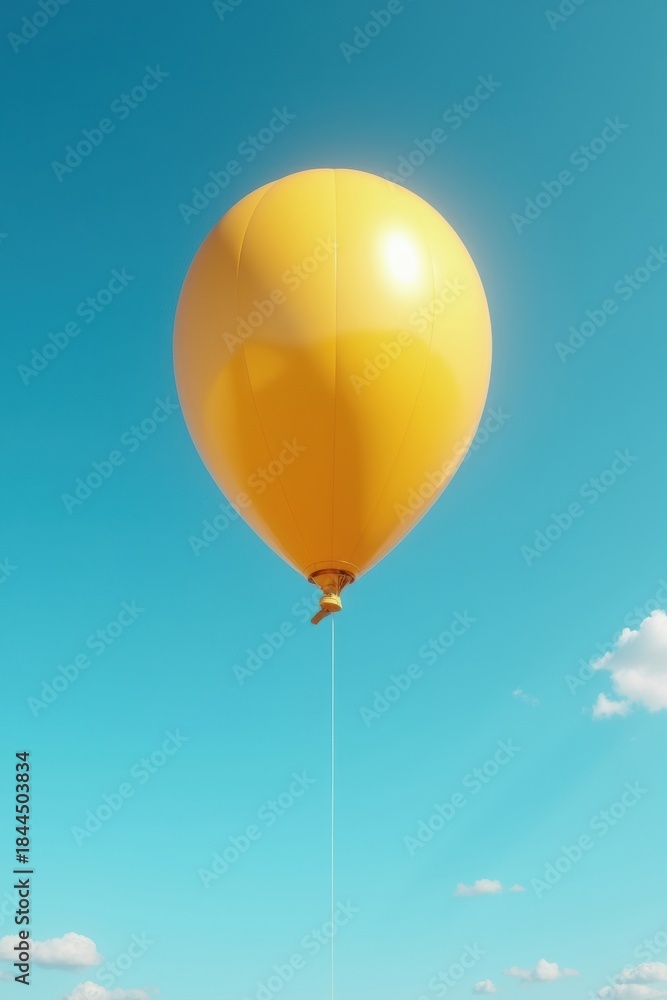 Obraz premium A single yellow balloon adrift in the vast open blue sky with wispy clouds
