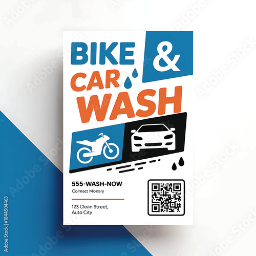 Bike and Car Wash Service Flyer Mockup on Clean White Background