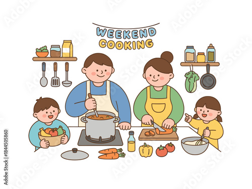 Family Cooking Together in the Kitchen.