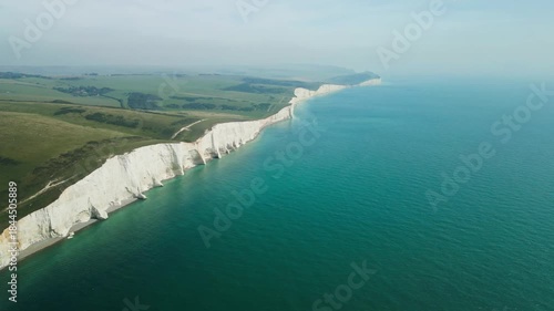 Aerial view over the famous white cliffs of The Seven Sisters Dover, south England.