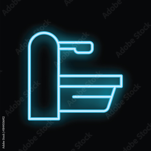 Glowing blue neon sign representing a magnetic resonance imaging machine, commonly used in hospitals and clinics for medical diagnosis