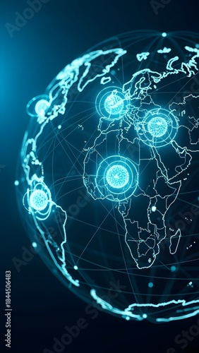 Global network connections and data exchange on Earth. Digital transformation, international communication, and technology concept.