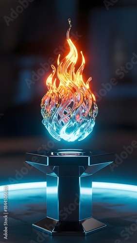 Dynamic energy concept showcasing the balance of fire and ice, creativity, and transformation. Digital art representing the forces of nature, innovation, and change.