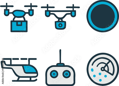 Drone delivery technology and aerial surveillance vector seamless pattern
