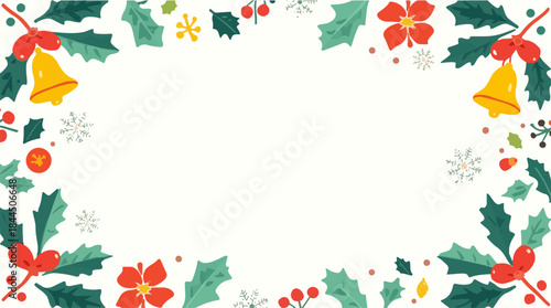 Vector illustration of a happy holiday banner featuring a flat design style with bold shapes and vibrant colors, incorporating iconic holiday symbols