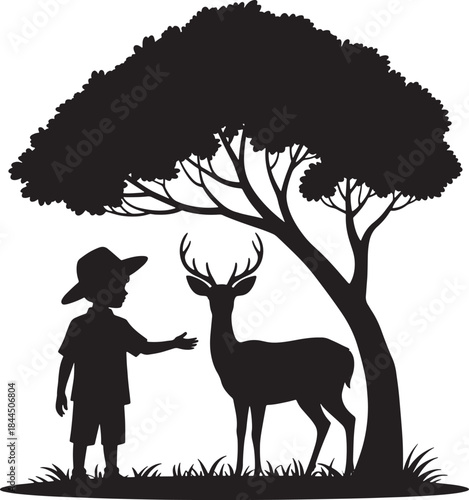 Silhouette of a deer and tree in the forest vector illustration